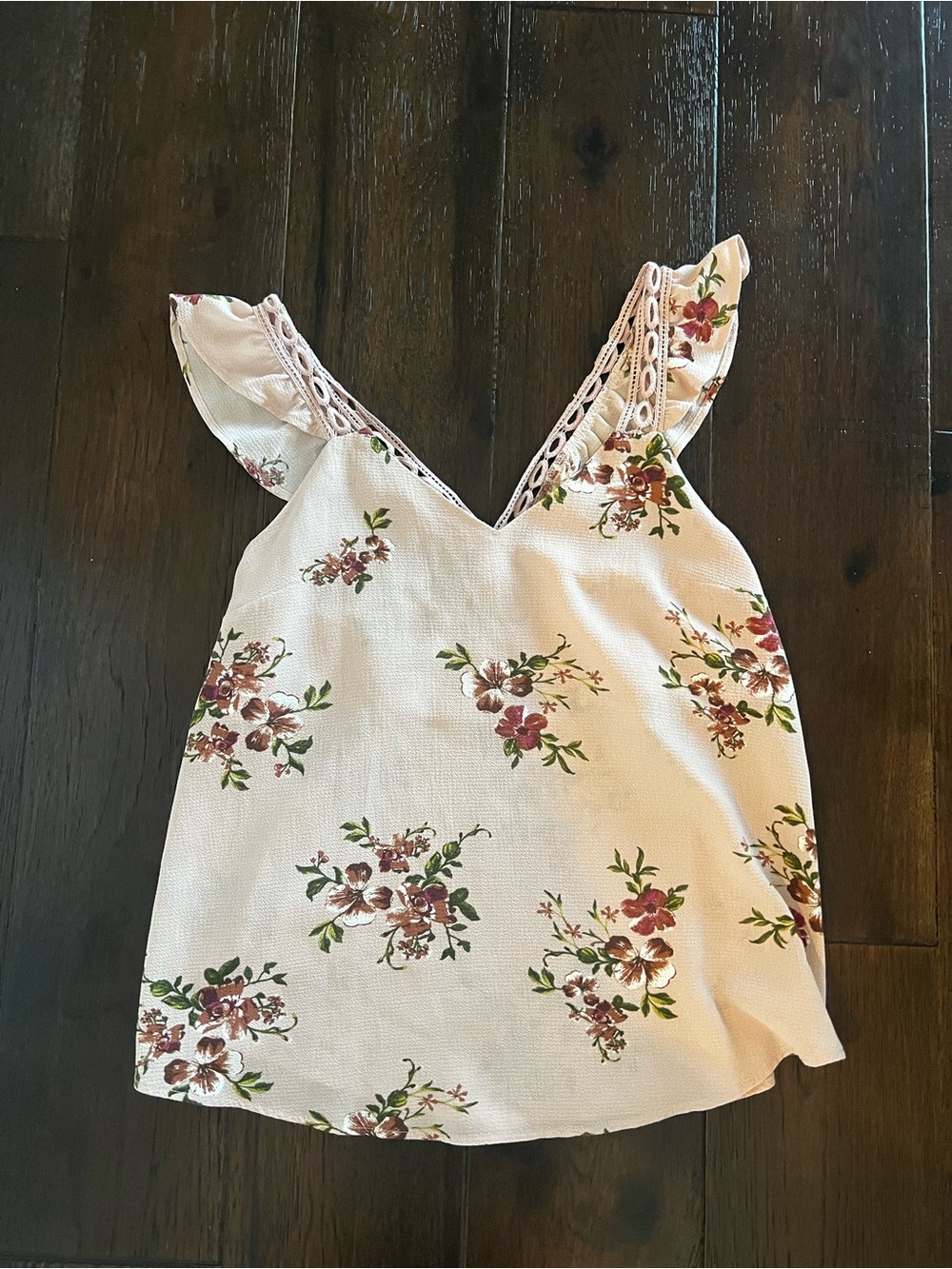 Floral Ruffle Strap Tank Top - Blush Pink